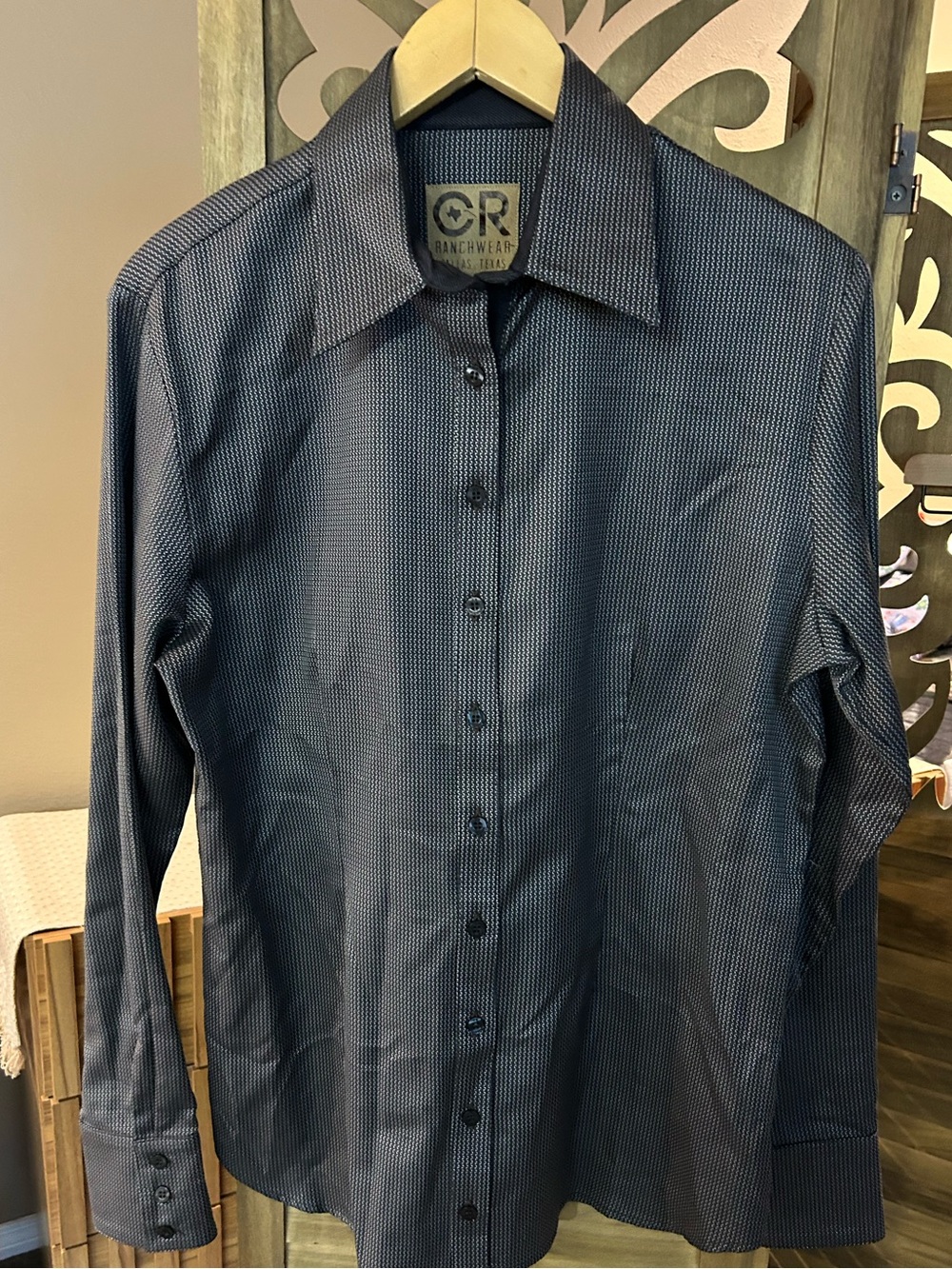 CR Ranchwear Black/Grey Geomtric Pattern Long Sleeve Button Down Shirt Sz L